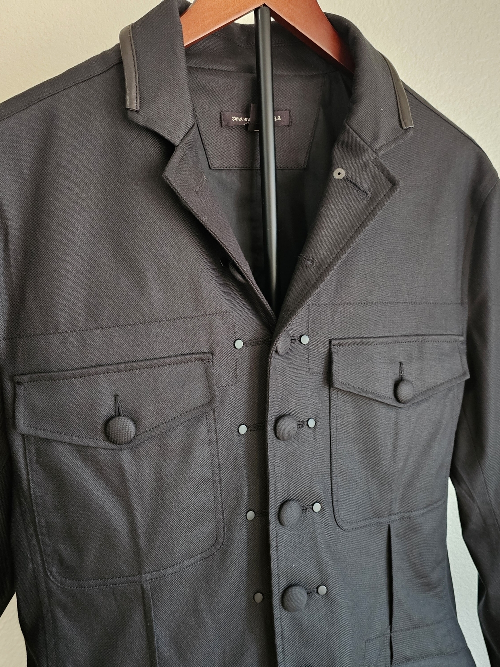 John Varvatos Black Military Inspired Field Jacket, Size Small